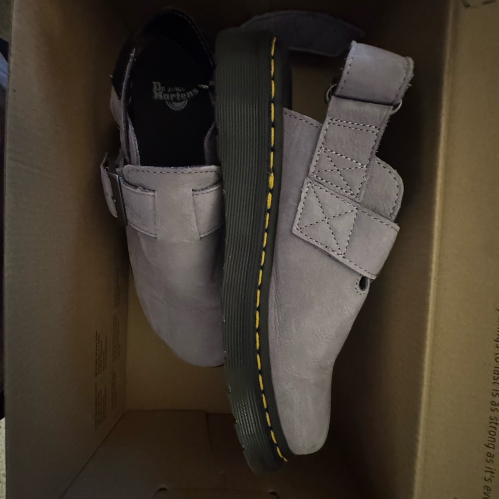 Dr. Martens Lavender Suede Velcro Clog - Picture 2 of 3